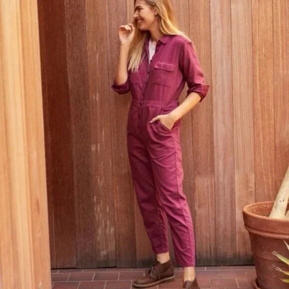OUTERKNOWN Wine Red S.E.A. Sea Suit Jumpsuit Linen Cotton Coveralls Size‎ XS NWT - Picture 1 of 12